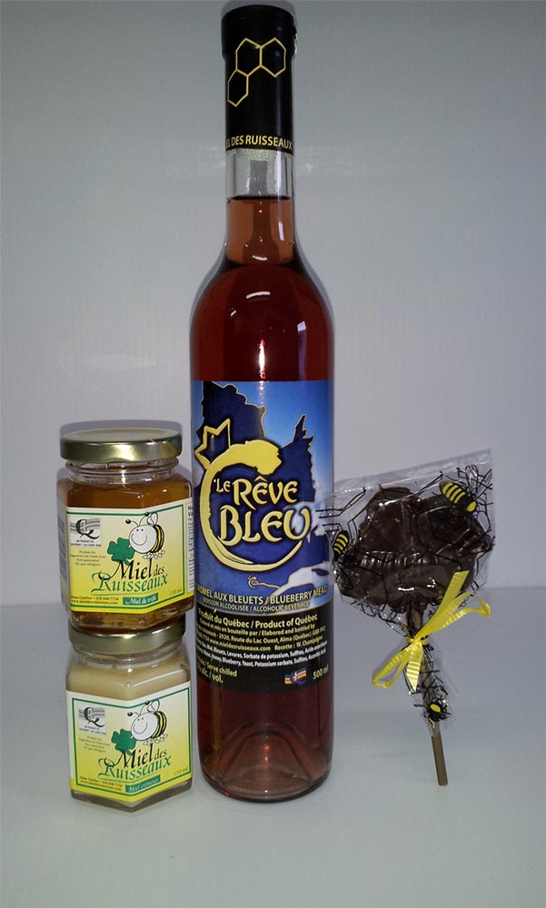 Miel crémeux, miel de trèfle, suçon abeille et hydromel Rêve bleu